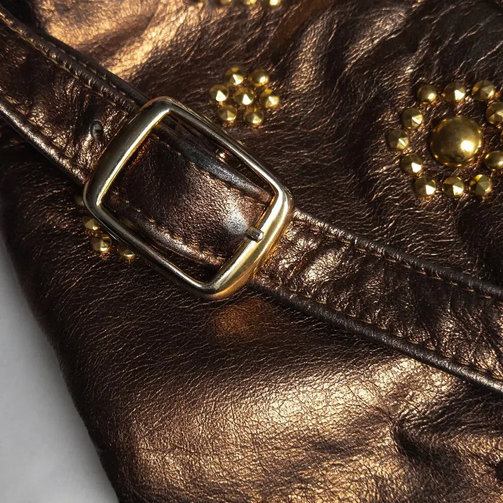 Valerie Jean Metallic Leather Shoulder Bag Bronze OS Y2K Boho Glam Studded